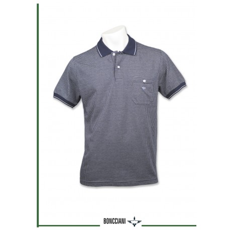 Polo manga corta azul marino con bolsillo botón y logo