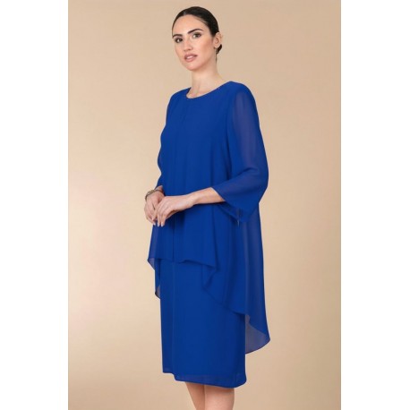 VESTIDO AZULON CON SOBRECAPA  MUJER ESTEFANIA RODRIGUEZ