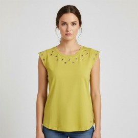 CAMISETA PISTACHO CON ARANDELAS MUJER SUPERIOR CREATIVA