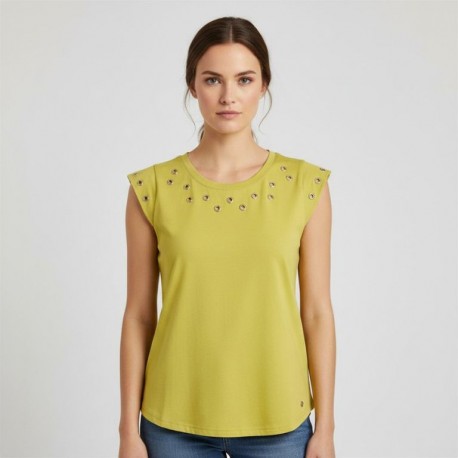 CAMISETA PISTACHO CON ARANDELAS MUJER SUPERIOR CREATIVA