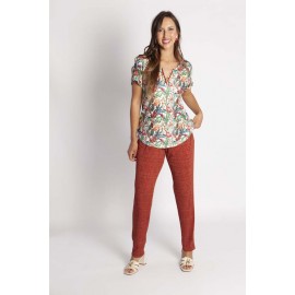 PANTALON AMPLIO IMITANDO A VAQUERO TEJA MUJER