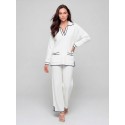 PANTALON FLUIDO CRUDO CON VIVOS EN AZUL MARINO DE PUNTO MUJER 