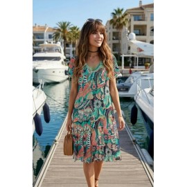 VESTIDO ESTAMPADO GASA CON PUNTILLA MUJER ROSSAN