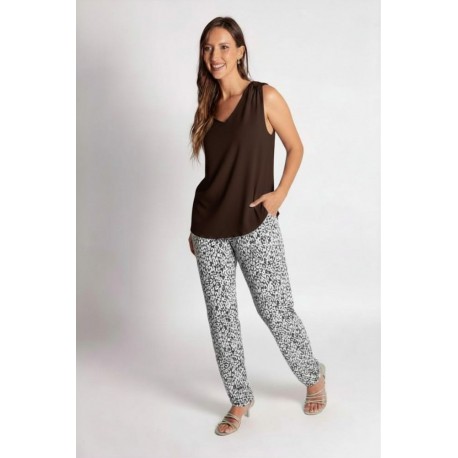 CAMISETA DE TIRANTES TEJA LISA MARRON CHOCOLATE CON NUDO EN HOMBROS