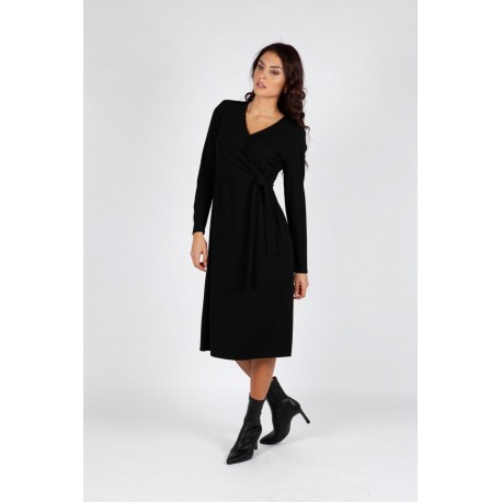 VESTIDO MIDI NEGRO CRUZADO MUJER BOGUAR