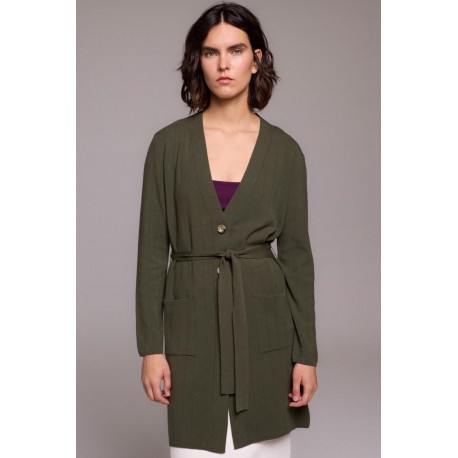 CHAQUETA CÁRDIGAN kaki LARGA BOLSILLOS