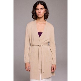 CHAQUETA CÁRDIGAN beige LARGA BOLSILLOS