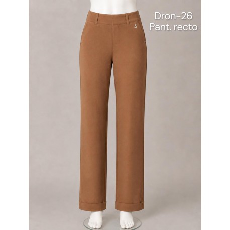 Pantalon camel recto con vuelta en el dobladillo mujer sissus moda