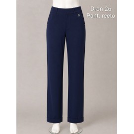 Pantalon azul marino recto con vuelta en el dobladillo mujer sissus moda