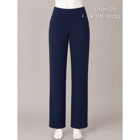 Pantalon azul marino recto con vuelta en el dobladillo mujer sissus moda