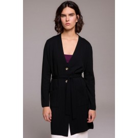 CHAQUETA CÁRDIGAN NEGRA LARGA BOLSILLOS MUJER TACHY ZUCCA