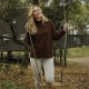 Jersey marron de punto con cuello cisne y bolsillos mujer mcm