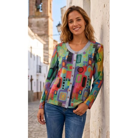 CHAQUETA ESTAMAPADA CON VISTAS TEJANA 