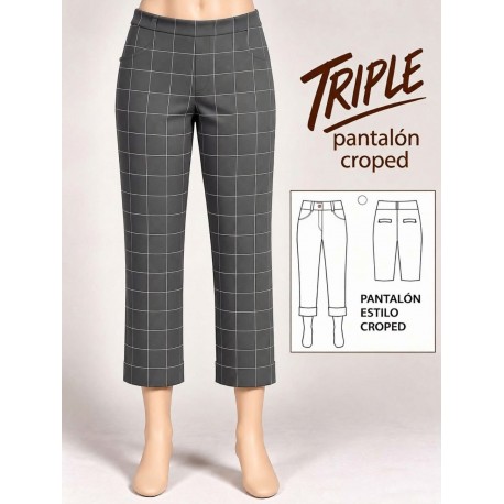 PANTALON CROPED CUADROS  GRIS MUJER SISSUS MODA