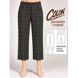 PANTALON CROPED CUADROS  GRIS MUJER SISSUS MODA