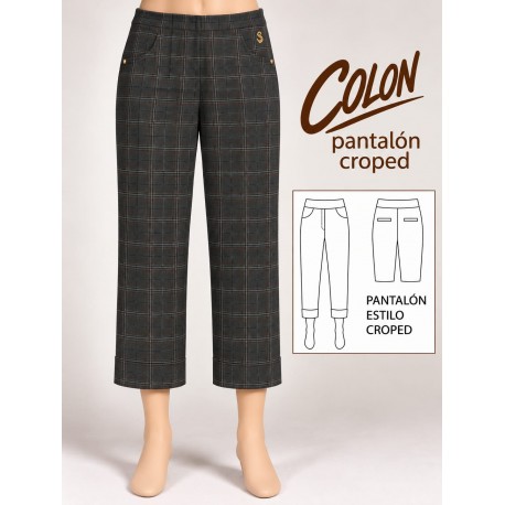 PANTALON CROPED CUADROS  GRIS MUJER SISSUS MODA