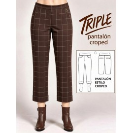 PANTALON CROPED CUADROS MARRON MUJER SISSUS MODA