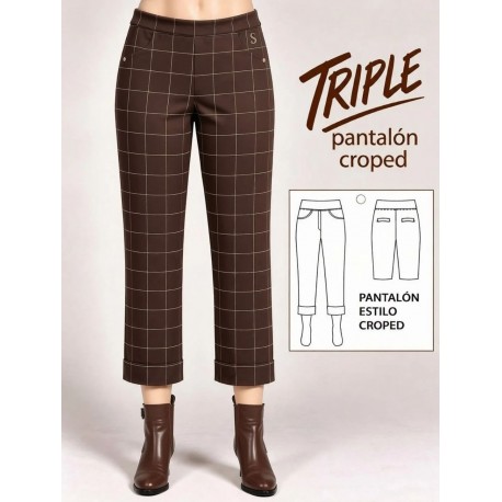 PANTALON CROPED CUADROS MARRON MUJER SISSUS MODA