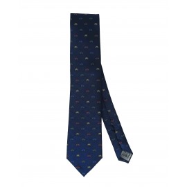 Corbata de seda natural pertegaz color azul marino con estampado de motos