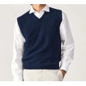 CHALECO LISO CERRADO CUELLO PICO CORTO, AZUL MARINO
