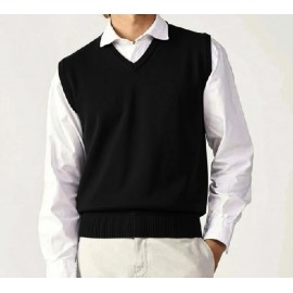 CHALECO LISO CERRADO CUELLO PICO CORTO, negro