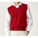 CHALECO LISO CERRADO CUELLO PICO CORTO, ROJO