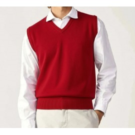 CHALECO LISO CERRADO CUELLO PICO CORTO, ROJO