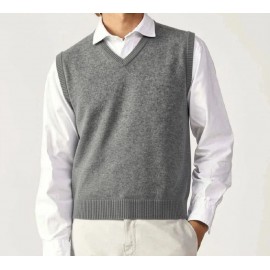 CHALECO LISO CERRADO CUELLO PICO CORTO, GRIS
