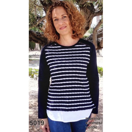 CAMISETA DOBLE EFECTO DE RAYAS MUJER
