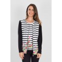 CHAQUETA DE RAYAS Y FLORES MUJER DONA