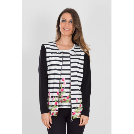 CHAQUETA DE RAYAS Y FLORES MUJER DONA