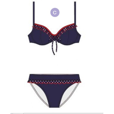 BIKINI AZUL MARINO CON VOLANTES MUJER DOCOR
