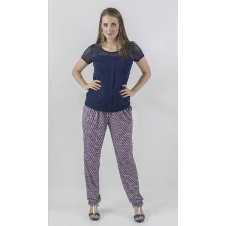PANTALON AMPLIO BOLSILLOS ESTAMPADO MUJER