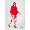 Blusa roja talla grande manga volantes Spg-jenuan mujer 