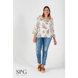 BLUSA TALLA GRANDE TOPO FLOR MUJER SPG-JENUAN