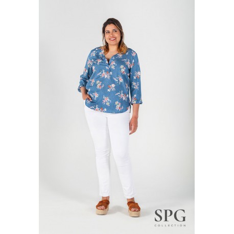 BLUSA TEJANA FLOR TALLA GRANDE MUJER SPG-JENUAN