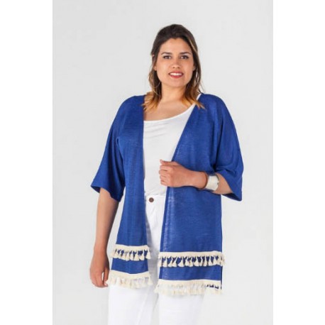 Chaqueta de flecos tallas grandes spg-jenuan mujer azul