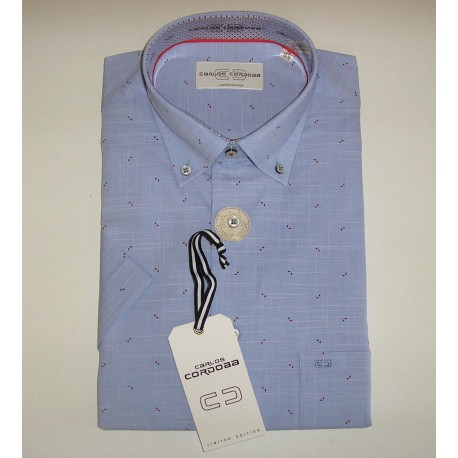 CAMISA AZUL MICRODIBUJOS HOMBRE MANGA CORTA CARLOS CORDOBA