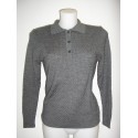 Jersey gris de mujer con cuello polo y manga larga
