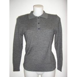 Jersey gris de mujer con cuello polo y manga larga
