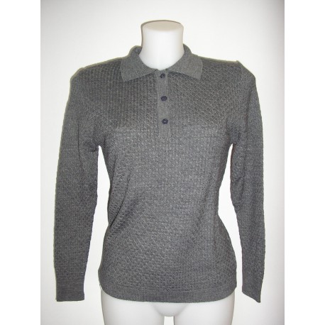 Jersey gris de mujer con cuello polo y manga larga
