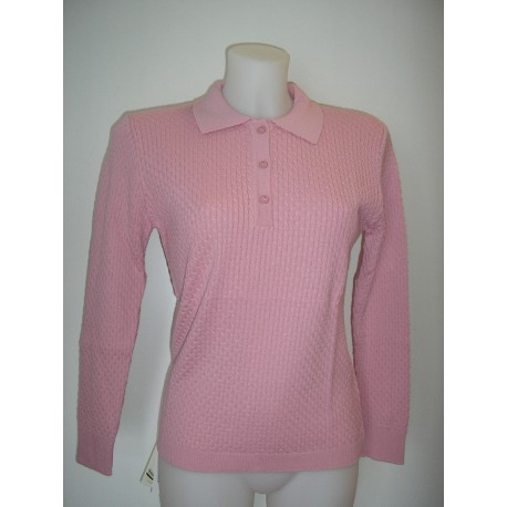 Jersey salmon de mujer con cuello polo y manga larga