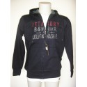 Chaqueta negra de felpa con cremallera y capucha para hombre.