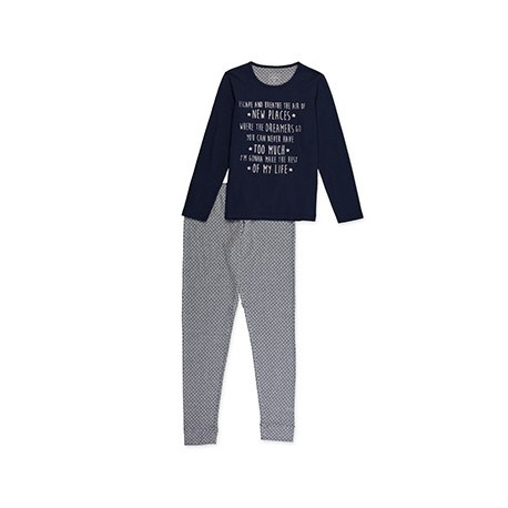 Pijama de punto liso con estampado delantero mujer +colores