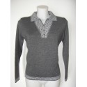 Jersey de mujer gris con cuello polo y manga larga Juper