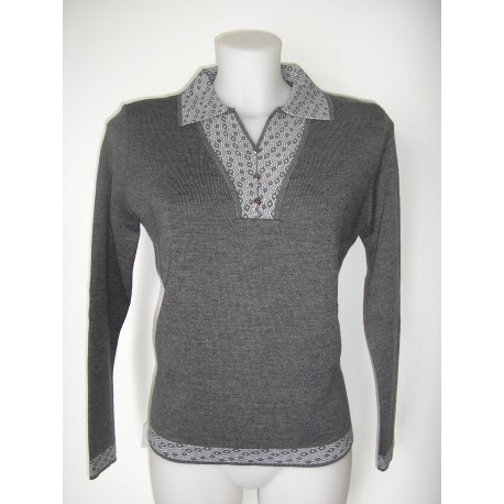 Jersey de mujer gris con cuello polo y manga larga Juper