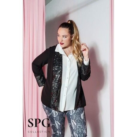 CHAQUETA PAILLETE SPG TALLAS GRANDES MUJER NEGRO