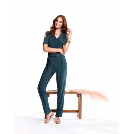 Pantalón fluido verde botella de mujer Paz Torras 
