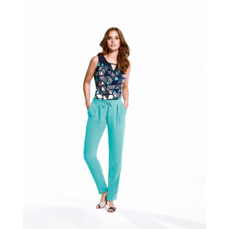 Pantalón fluido verde turquesa de mujer Paz Torras 