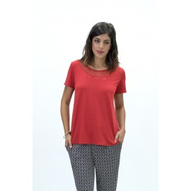 CAMISETA ROJA CON TUL MUJER BOGUAR